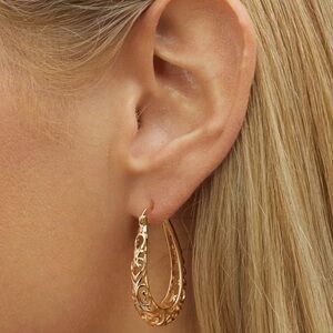 NEW 18K Gold Plated Filigree Hoop Earrings